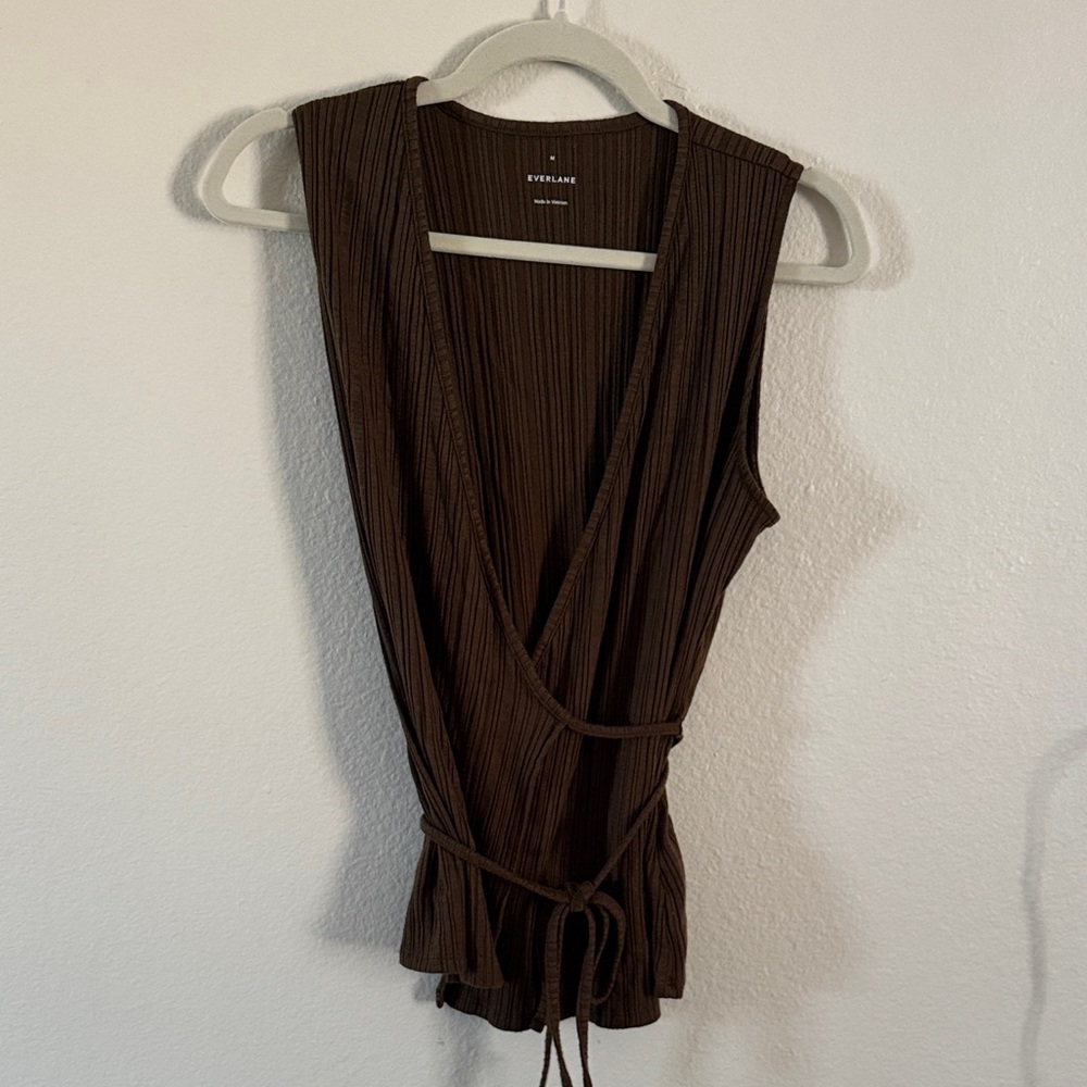 Everlane Brown Ribbed Wrap Camisole